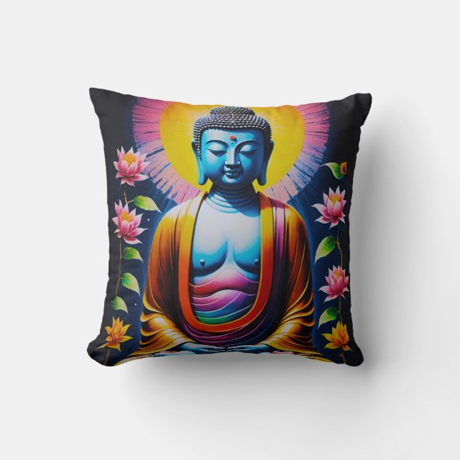 Buddha - Blooming Mindfulness Throw Pillow (Front)
