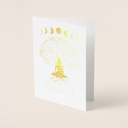 Buddha Bodhi Tree with Lunar Phases and Mantra Foil Card