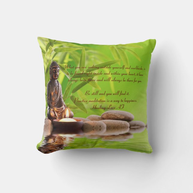 Buddha buddhism zen meditation poem of meditation throw pillow (Front)