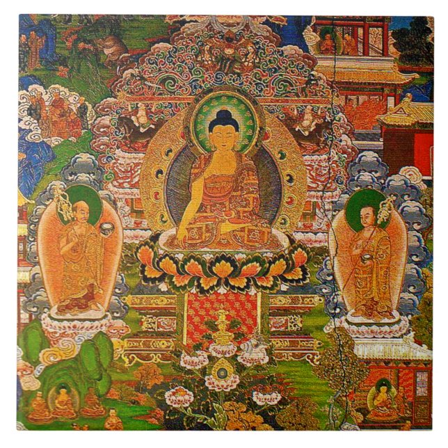 Buddha Buddhist Buddhism Blessing Boho Bohemian Ceramic Tile (Front)