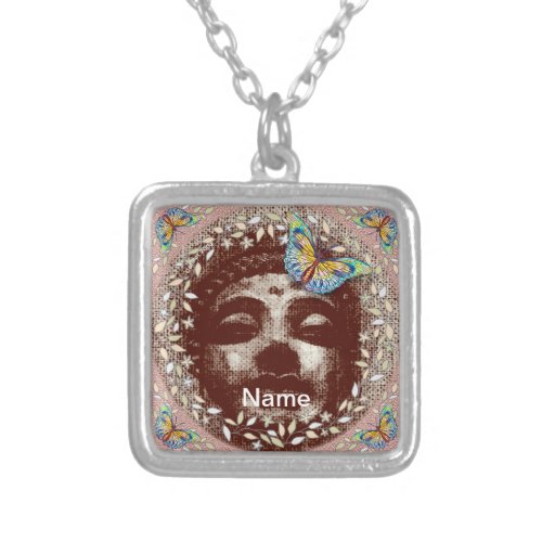 Buddha Butterfly custom name Silver Plated Necklace