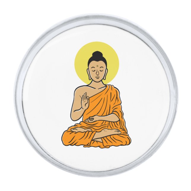 Buddha cartoon Buddhism.net  Silver Finish Lapel Pin (Front)