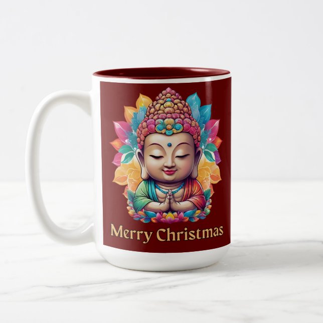 Buddha Christmas Mug Colorful Cute Holiday (Left)