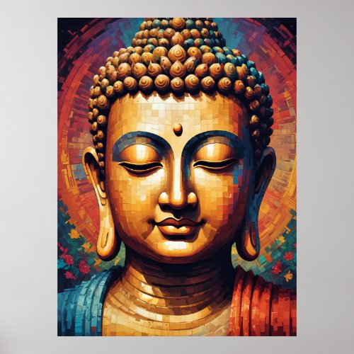 Buddha Colorful Modern Pixel Art Poster