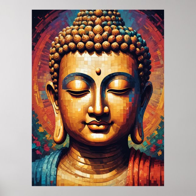 Buddha Colorful Modern Pixel Art Poster (Front)