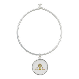 Buddha Dharma Wheel & Deers Bangle Bracelet