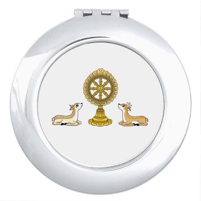 Buddha Dharma Wheel & Deers Compact Mirror (Front)