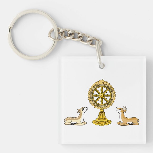 Buddha Dharma Wheel & Deers keychain (Front)