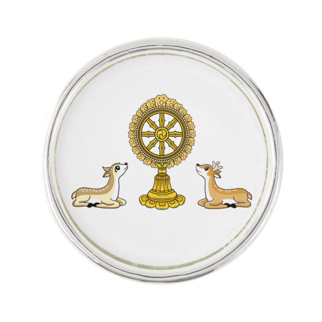 Buddha Dharma Wheel & Deers Lapel Pin (Front)