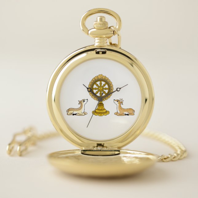Buddha Dharma Wheel & Deers Pocket Watch (Inside)