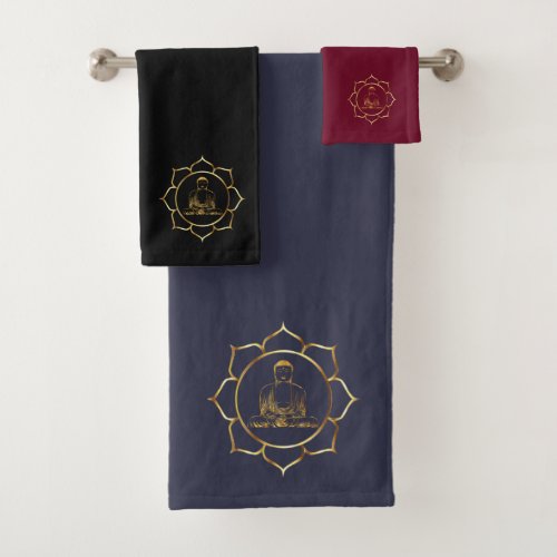 Buddha doing yoga meditation spiritual black bath towel set