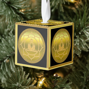 Buddha doing yoga meditation spiritual gold foil cube ornament