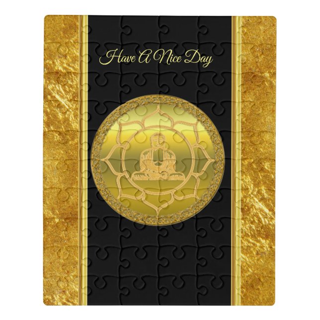 Buddha doing yoga meditation spiritual gold foil jigsaw puzzle (Puzzle Vertical)