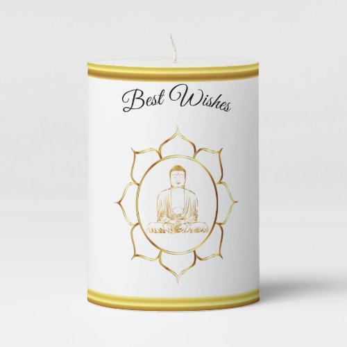Buddha doing yoga meditation spiritual gold foil pillar candle