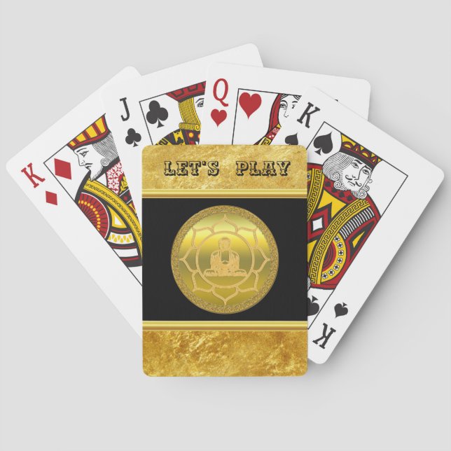 Buddha doing yoga meditation spiritual gold foil poker cards (Back)