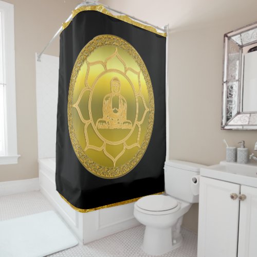 Buddha doing yoga meditation spiritual gold foil shower curtain