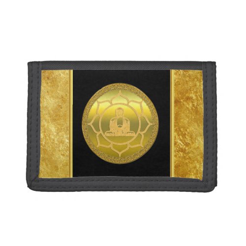 Buddha doing yoga meditation spiritual gold foil tri_fold wallet