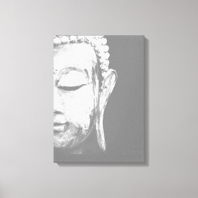 Buddha Face Black White Canvas Art Print (Front)