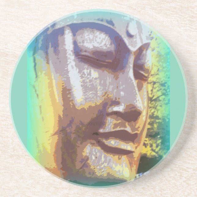 Buddha face green drink coaster (Front)