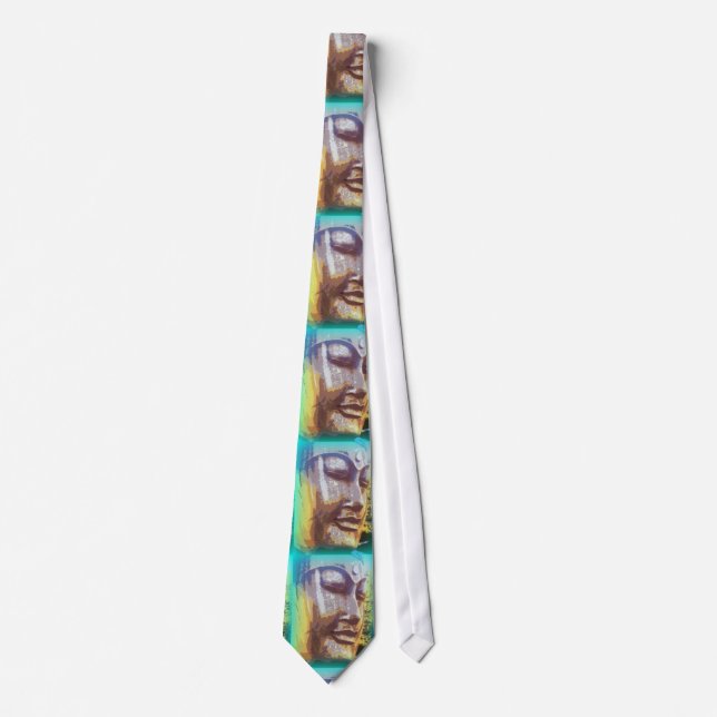 buddha face green neck tie (Front)