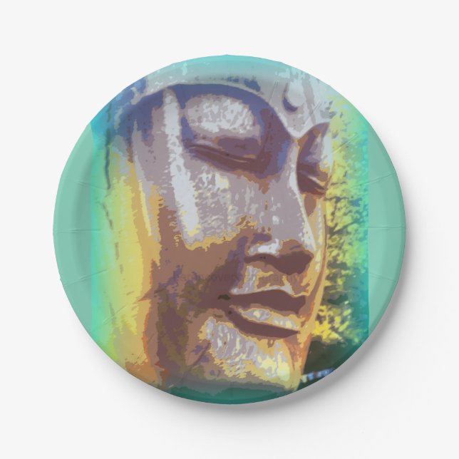 Buddha face green paper plates (Front)