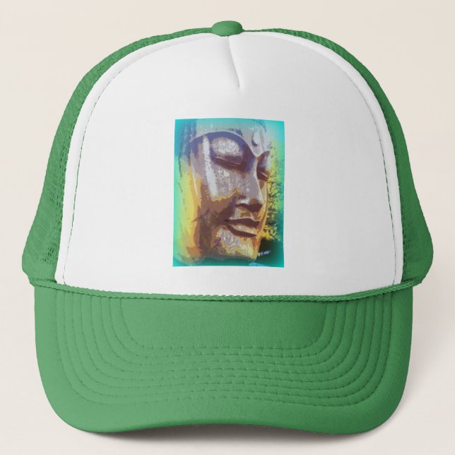 Buddha face green trucker hat (Front)