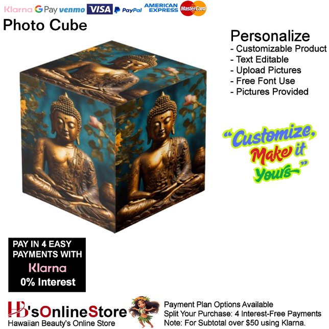 Buddha Floral Turquoise Calm Photo Cube (Buddha Floral Turquoise Calm Photo Cube.)