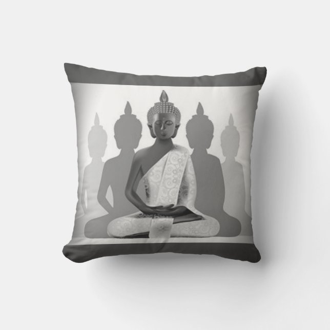 Buddha & Four Silhouettes Outdoor Pillow (Front)