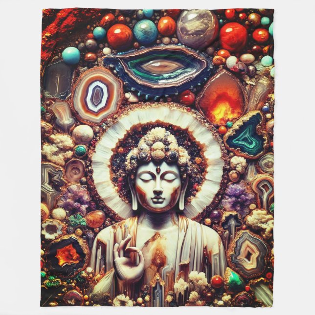 Buddha Geode Wall Fleece Blanket (Front)