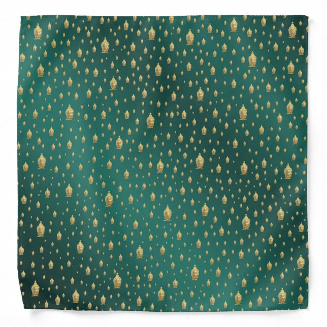 buddha, golden + buddha, asian pattern, shiny, bandana (Front)