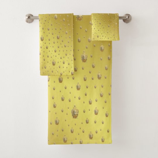 buddha, golden + buddha, asian pattern, shiny, bath towel set