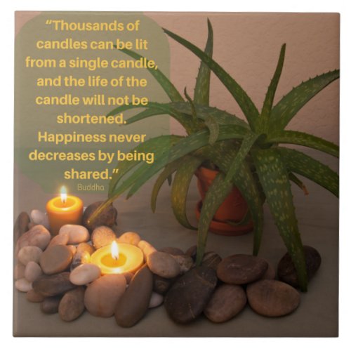 Buddha Happiness Quote Still Life Photography Ceramic Tile