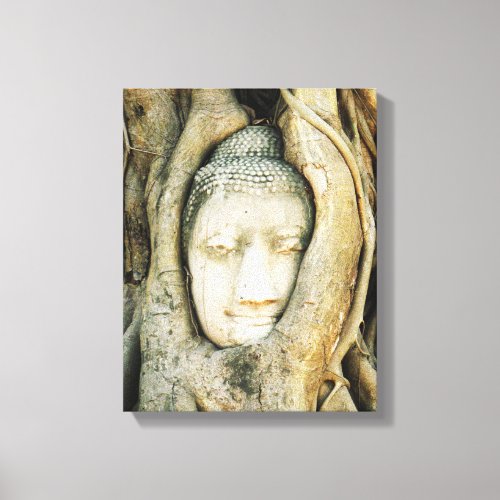 Buddha Head in the Fig Tree  Ayutthaya Thailand Canvas Print