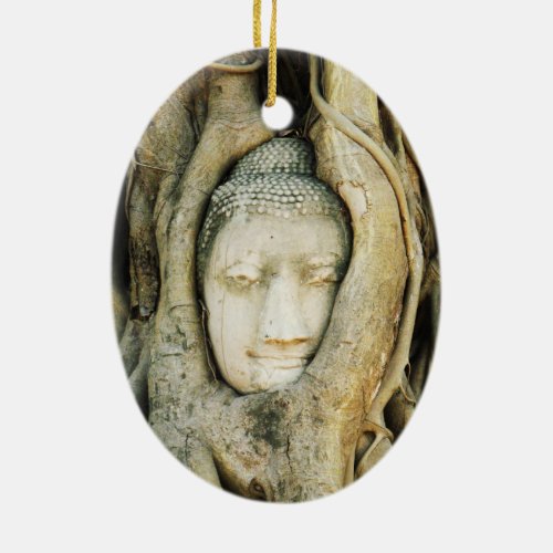 Buddha Head in the Fig Tree  Ayutthaya Thailand Ceramic Ornament