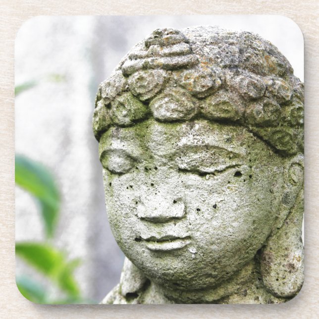 Buddha head statue beverage coaster (Front)