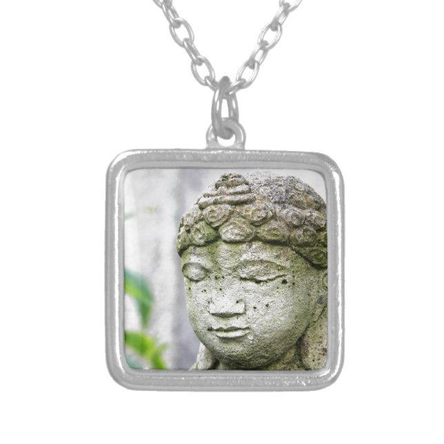 Buddha head statue silver plated necklace (Front)