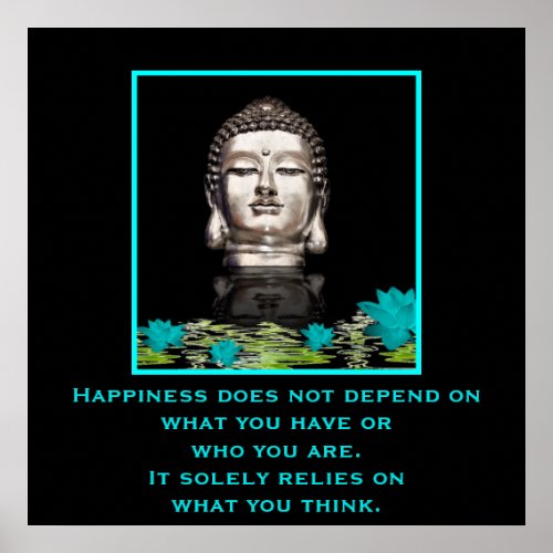 Buddha Head with Inspirational Quote on Happiness Poster