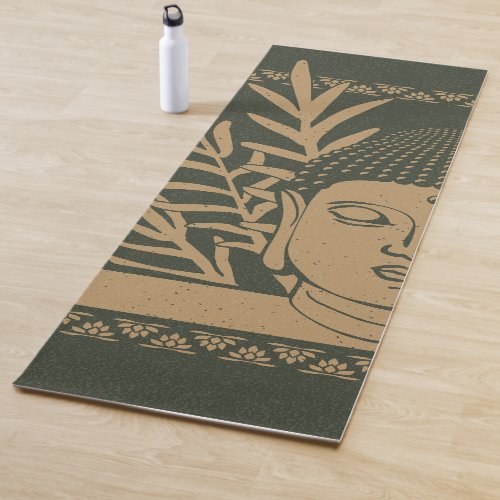 Buddha Head with Palm _ Pine  Fawn Yoga Mat