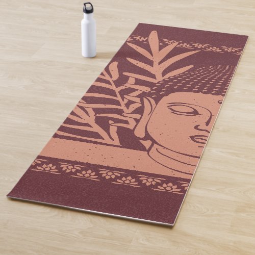 Buddha Head with Palm _ Wine  Coral Yoga Mat