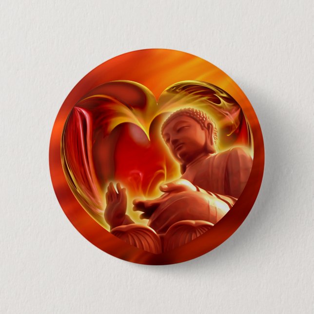 BUDDHA Heart | fire red Button (Front)