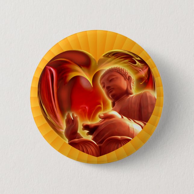 BUDDHA Heart | yellow radial Pinback Button (Front)