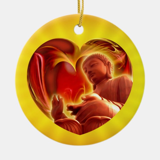 BUDDHA Heart | yellow shine Ceramic Ornament (Front)