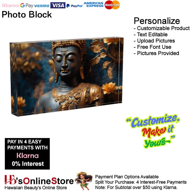 Buddha Horizontal Photo Block (Buddha Horizontal Black Gold Floral Background Photo Block.)