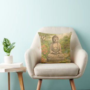 Buddha in a Garden Throw Pillow