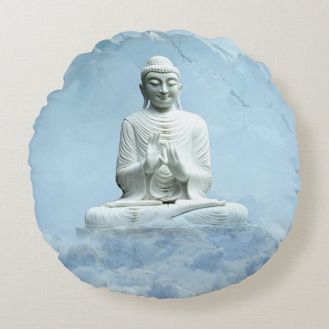 Buddha in Clouds Round Pillow (Front)