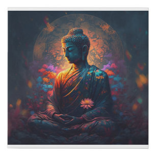 Buddha in colorful flower art faux canvas print