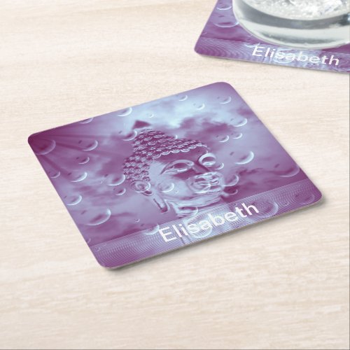 buddha in purple square paper coaster