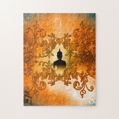 Buddha in the sunset with glowing mystical light jigsaw puzzle