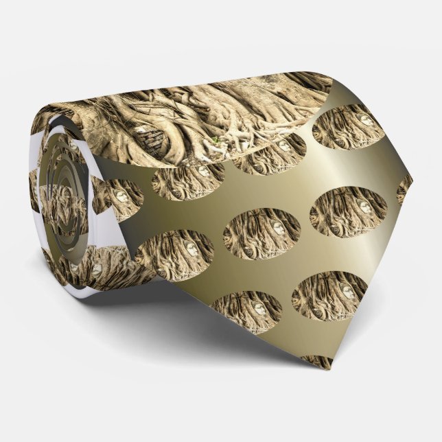 Buddha in the Tree Roots Neck Tie (Rolled)