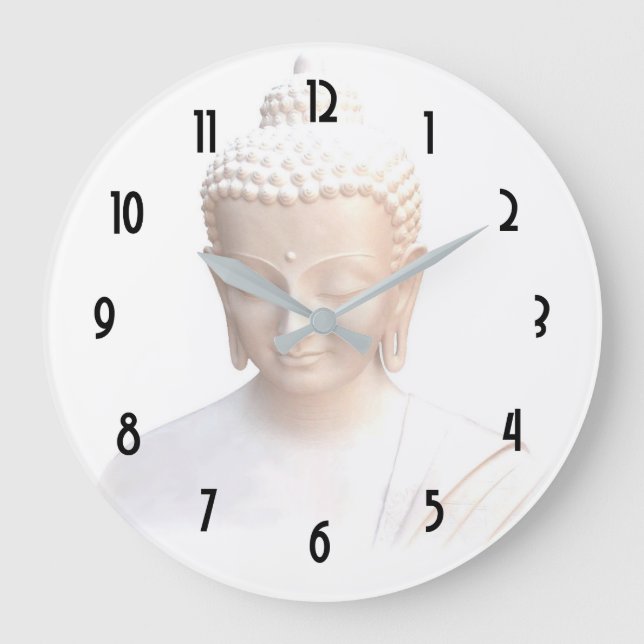 Buddha In White | Serene Meditative And Calm Large Clock (Front)